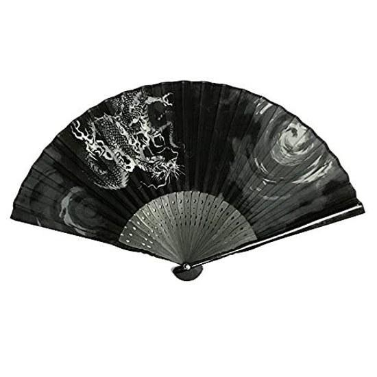 Drachenfächer Herren 23cm hohe Qualität Baumwolle Japanisches Muster Schwarz Durchbruch Wolke Größer L Gott Baumwoll-Leinen-Tasche enthalten 1299c.