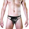 Men Erotic Faux Leather Cutout Metal Ring Briefs Underwear