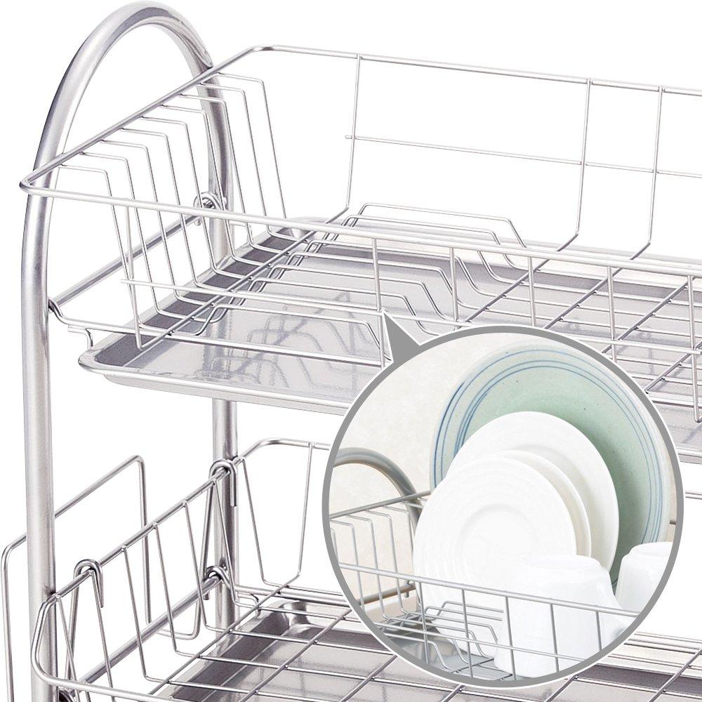 Wahei Freiz Iron Dish Drainer Plonge 2 Tier Powder Coating Cutlery Pocket Cutting Board Holder PM-9017