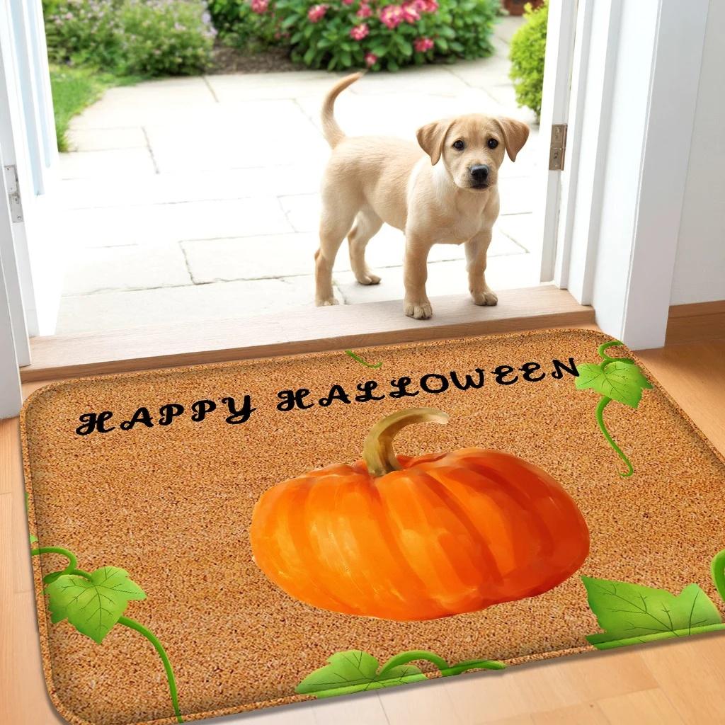 Halloween Horror Pumpkin Pattern Indoor and Outdoor Decoration Door Mat Bedroom Living Room Small Carpet Bathroom Absorbent Pad