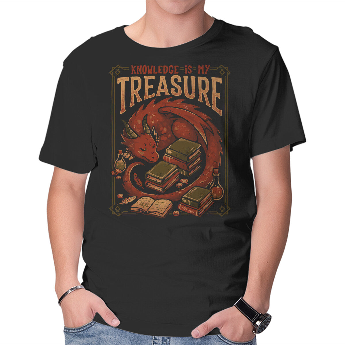 Unisex Crew Neck T-Shirt Knowledge Is My Treasure Graphic Short Sleeve Casual Tee M