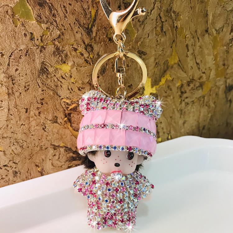 Monchchi Diamond Keychain Cute Monkey Keyring Kawaii Monchichi Hanging Ornament Car Key Chain Children Birthday Gifts s Carry Mini Lightweight