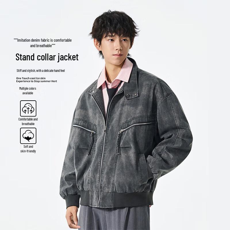 

VUUG Men s Retro Stand Collar Short Flight Jacket S