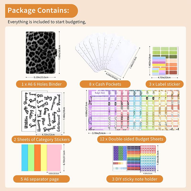 A6 Pu Leather Budget Binder Notebook Cash Envelopes System Set,With Binder Pockets For Money Budget Saving Bill Organizer