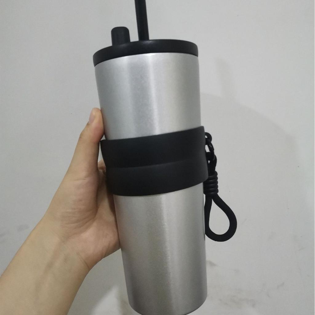 700ml/23oz Travel Thermos with Straw and Leak-Proof Lid, Stainless Steel Metal Water Bottle for Hot and Cold Coffee Drinks