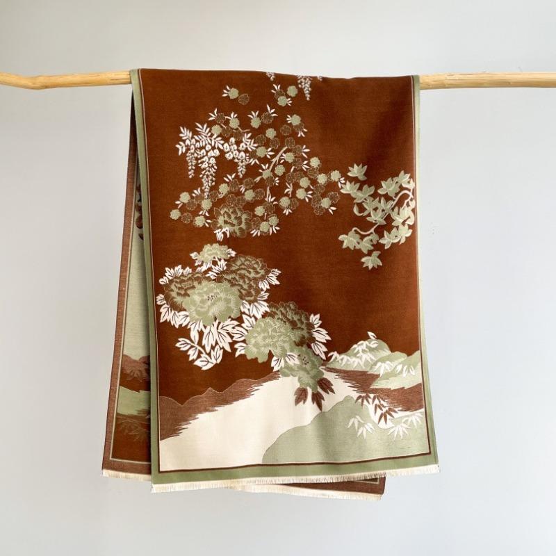 Landscape Flower Language Winter Office Imitation Cashmere Warm Scarf Send Mom Retro Flower Air Conditioning Shawl