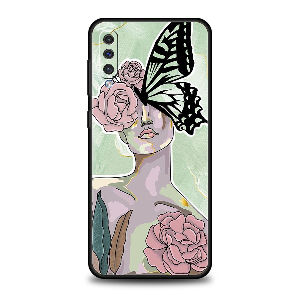 Paris Art Blue Butterfly Flower Phone Case For Samsung A12 A32 A50 A70 A20E A20S A10 A10S A22 A30 A40 A42 A52 5G A02S A04s Cover