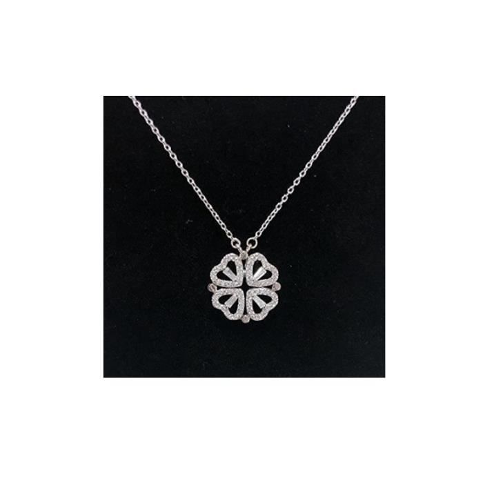 Collier - Plein - Trèfle à Quatre Feuilles - Diamant - Argenté - Femme