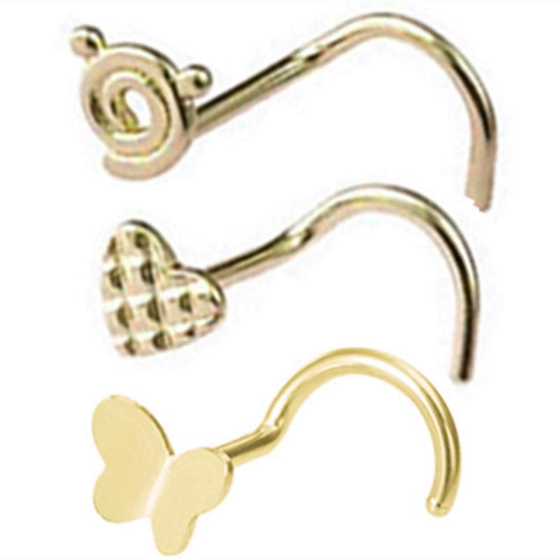 3PCS Pink Crystal Bend Nose Piercing Stud Set Spider Nose Ring Bulk Twist Butterfly Nose Rings And Studs Pack Piercing Nariz Lot