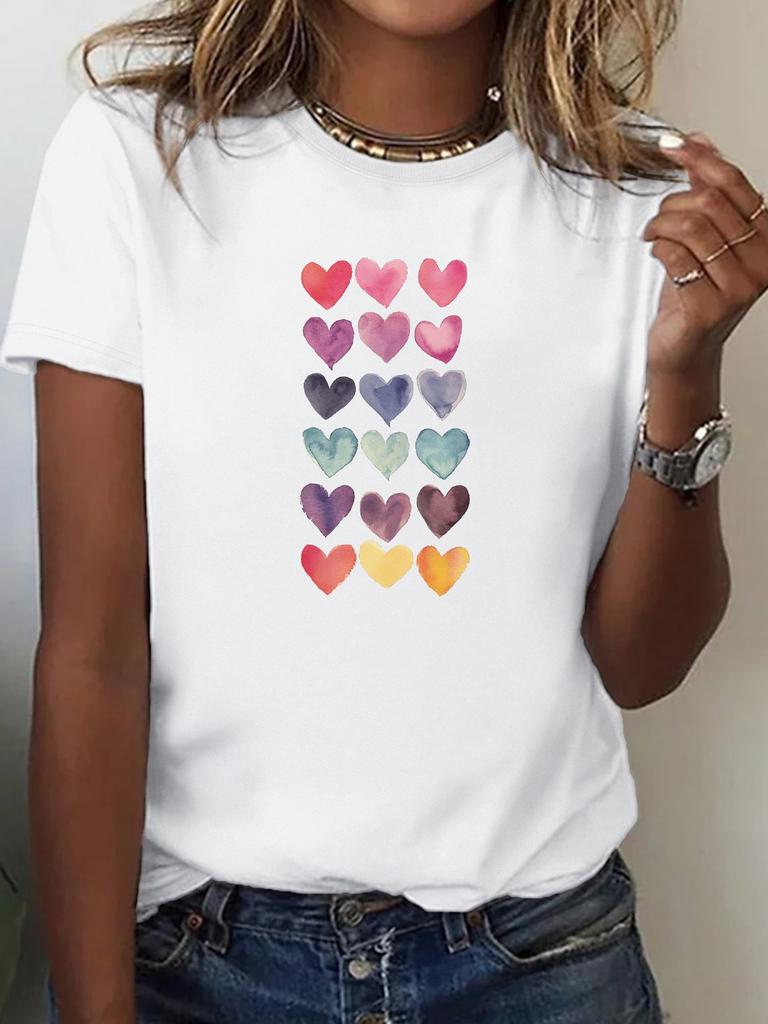 Soft Gradient Heart Tee Women's Soft Gradient Heart Print T-Shirt Crew Neck Short Sleeve Fashion Statement Shirt Vibrant Colors