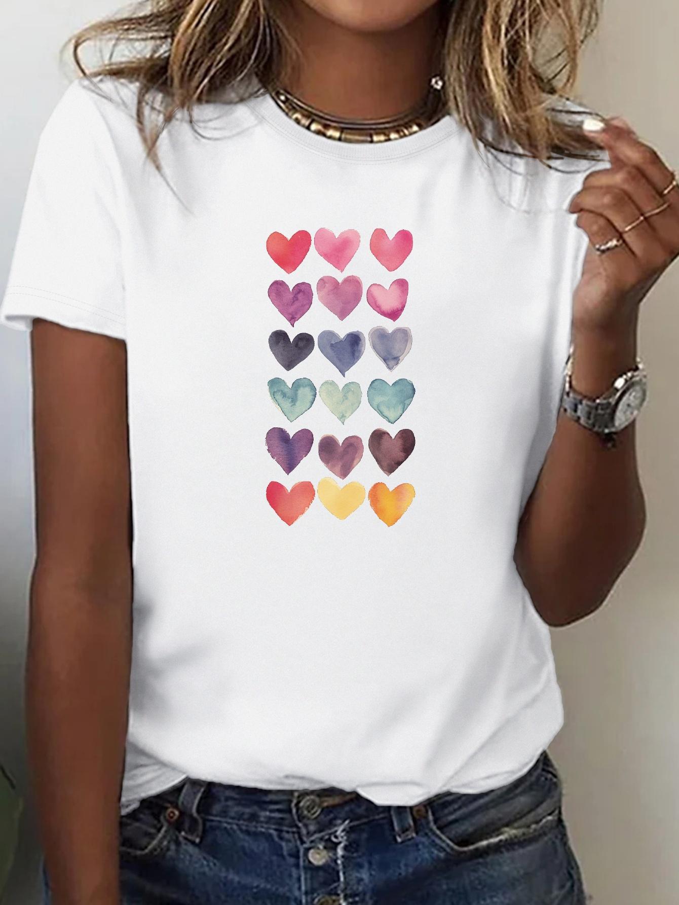 

Soft Gradient Heart Tee Women s Soft Gradient Heart Print T-Shirt Crew Neck Short Sleeve Fashion Statement Shirt Vibrant Colors S