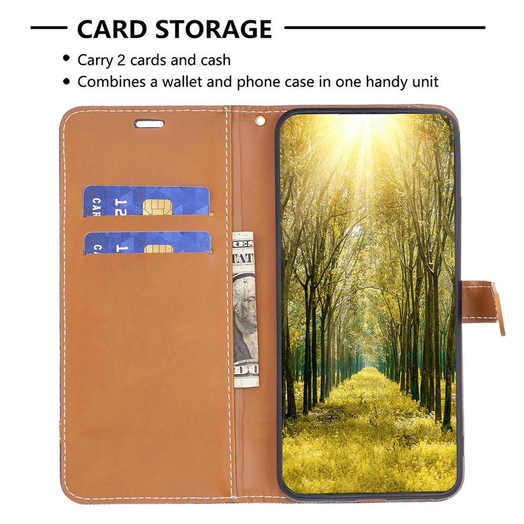 For iPhone 16 Leather Wallet Case Jeans Cloth Texture Protective Cover