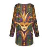 Women's Fashionable Round Neck Raglan Long Sleeved Carnival Printed Casual Pullover Top