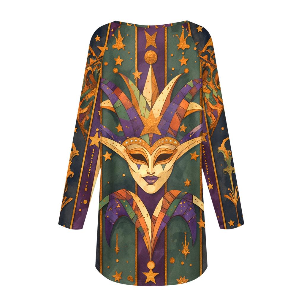 Women's Fashionable Round Neck Raglan Long Sleeved Carnival Printed Casual Pullover Top