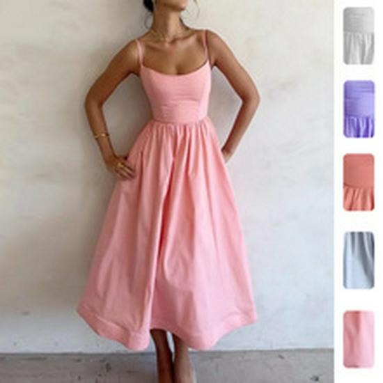Spring 2026 European & American Women's V-Neck Elegant Pleated Dress