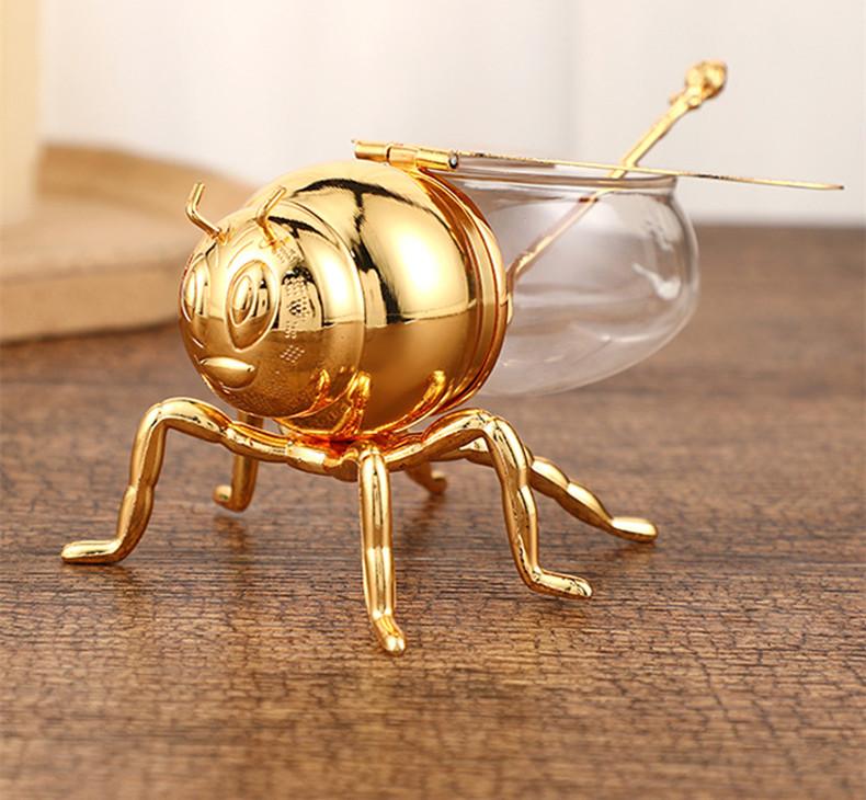 

Європейський класичний стиль Bee Sugar Cup Атмосферна золота цукрова чашка з ложкою Високоякісна кухонна банка для приправ Металеві вироби срібний