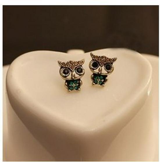 European Retro Owl Rhinestone Stud Earrings - Cute Korean-Style Accessories