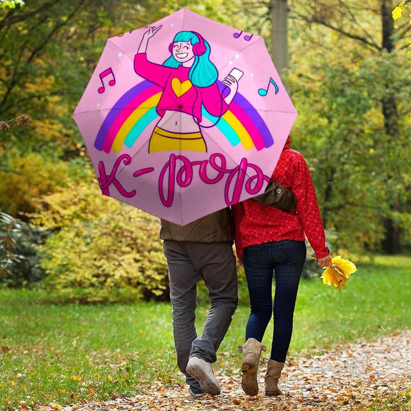 1pc K pop Music Automatic Folding Umbrella, Heavy Duty 8 Rib Iron Frame,  Suitable for Travel, Daily Use, Birthday, Decor Gift m0105112