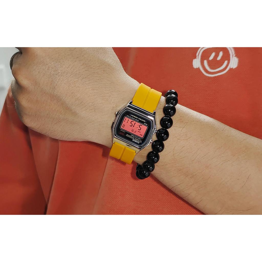 CASIO Custom Collection Quartz Movement Silicone Strap Watch Unisex Black Dial A159WA-N1D(Watch5--)