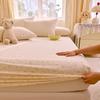 Cotton double-layer yarn printed fitted sheet three-piece set of small floral household bedroom mattress protective cover
