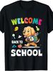 DOG Student Wearing Backpack Welcome Back To School Day T-Shirt for Men Unisex Plus Size Retro Casual Round Neck Printed