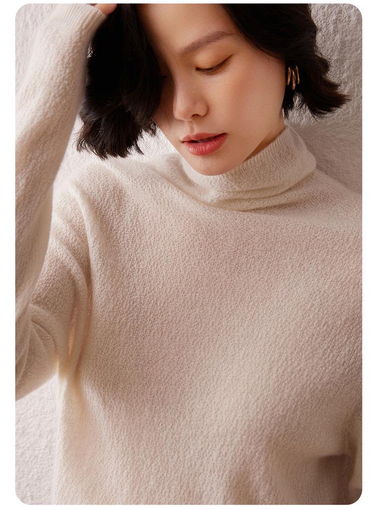 Autumn Winter Women's 12-Gauge Cashmere Stand-Up Collar Knit Sweater Pullover