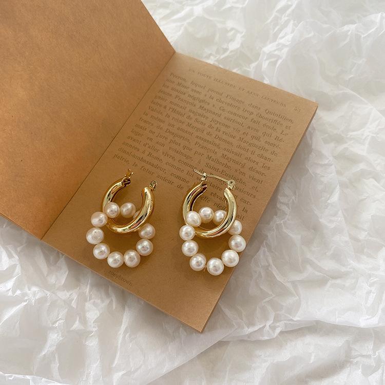 Korean Dongdaemun Retro Freshwater Pearl Dangle & Stud Earrings for Women