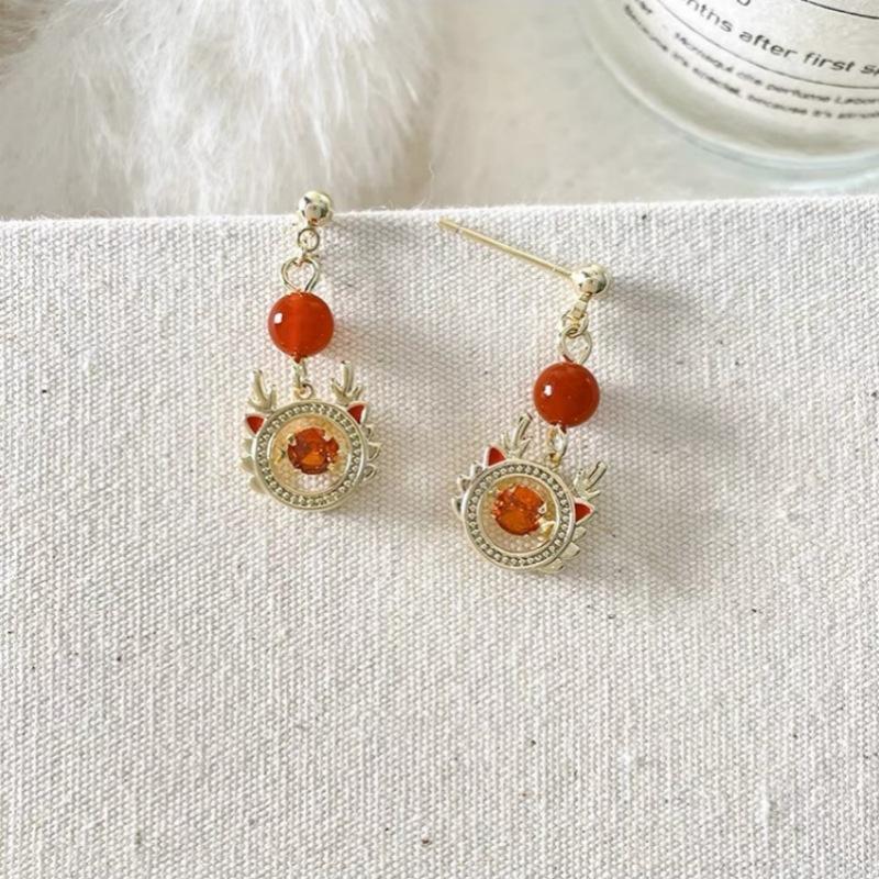 Fashion Temperament Sweet Flower Stud Earrings Women's Red Bow Flower Earrings Versatile Exquisite Daily Atmosphere Earrings