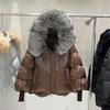 New Fox Fur Collar Hooded Down Jacket Women's Short Thickened Warm Fashionable Loose Woolen Splicing Jacket