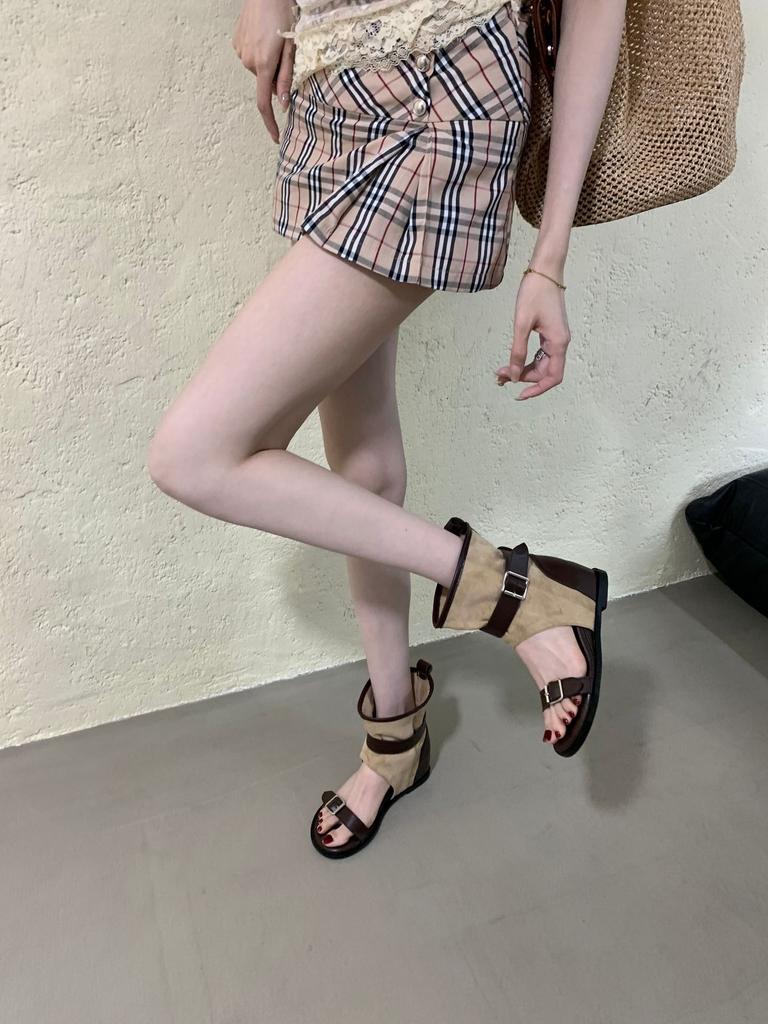 Inner Heightening Open-toe One-word Boots Inner Heightening Short Boots Belt Buckle Spring and Summer New Trouser Boots Cool Boots