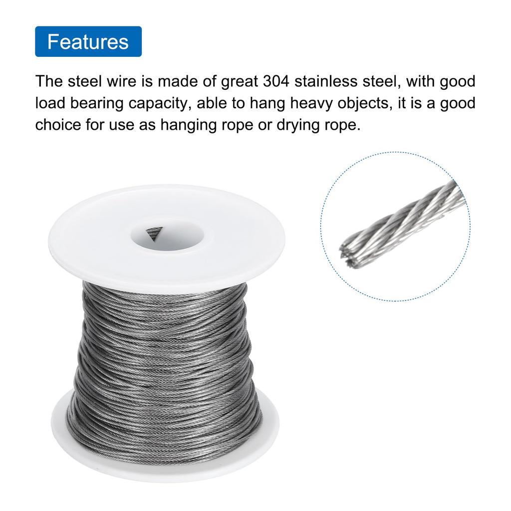 uxcell 230 stop (70 metrů) Ocelové lanko 304 Nerezové lanko 3/64"(1 mm) Potaženo vinylem