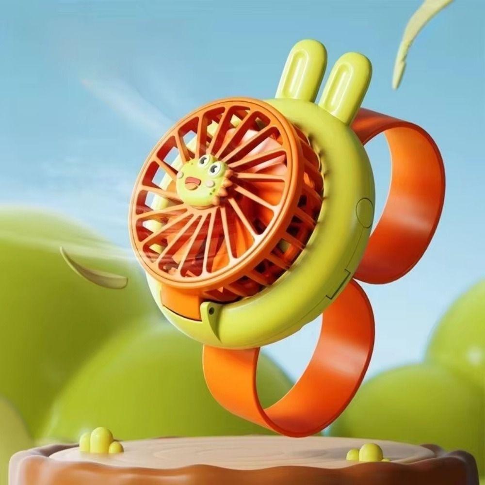 Handheld Mini Fan Mini Wearable Fan Watch 3 Speeds Cartoon Watch Design Fan USB Rechargeable Soft Wrist Strap Electric Fan