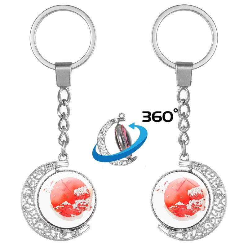Japanese Wave Ukiyo-e Art Double-Sided Rotating Keychain Pendant
