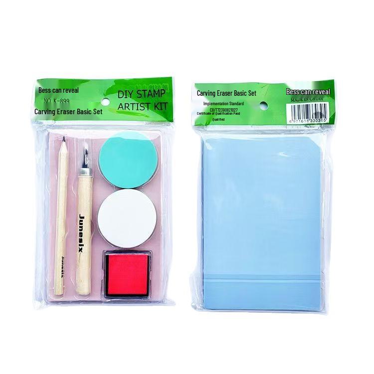 Hand-Carved Stamp Eraser Set with Color-Filled Core - Beginner-Friendly Peel-Off Eraser Brick Set