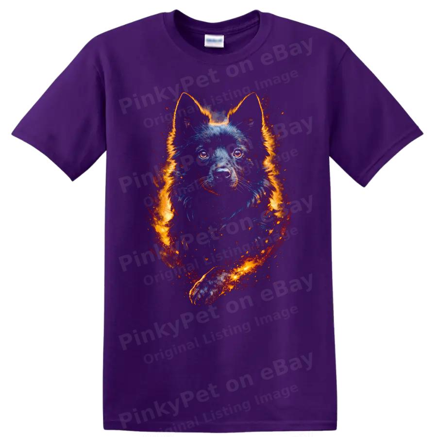 Black Dog Fire Flames Artwork T Shirt Graphic Animal Lover Tee
