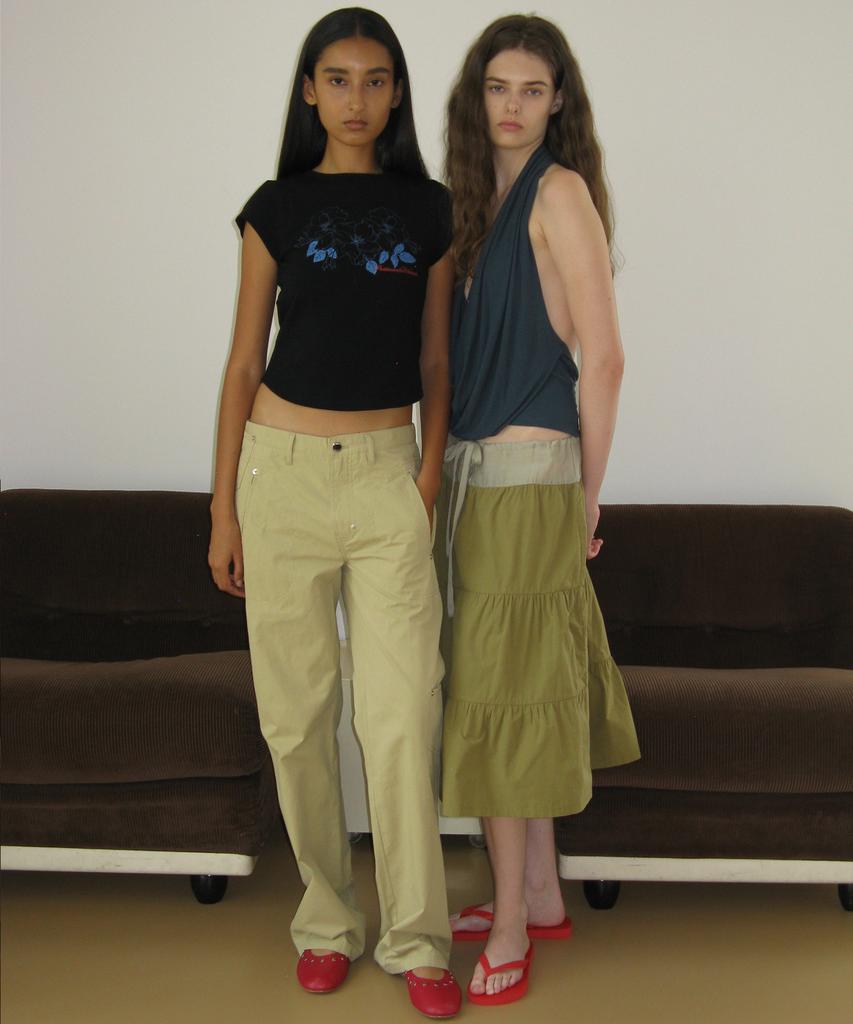 Partimento Woman Tiered Shirred Midi Skirt_Khaki