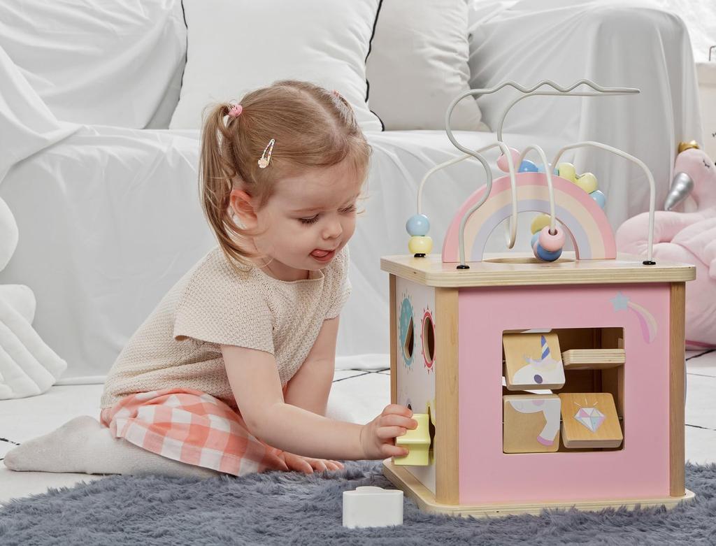 Activity Box Looping Bead Coaster Shape Matching Montessori Educational Toy Wooden 1 Year Old Gift Classic World Dream Activity Cube (CL54334)