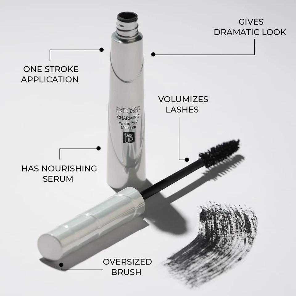 Máscara de Pestañas Voluminizadora Impermeable Encantadora Incolor, Color Negro, 9ml