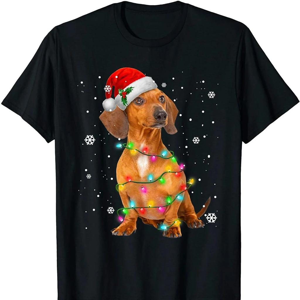 Funny Dachshund Dog Christmas Lights Xmas Gift Mens T Shirt New 100 Cotton Short Sleeve ONeck Tshirt Casual Unisex Top