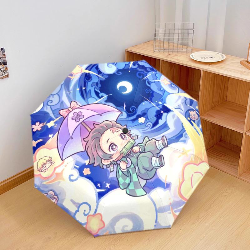 1PC Automatic Folding Umbrella Demon Slayer Tanjiro Pattern 8 Ribs Portable Foldable Travel Umbrella Christmas Birthday Gift