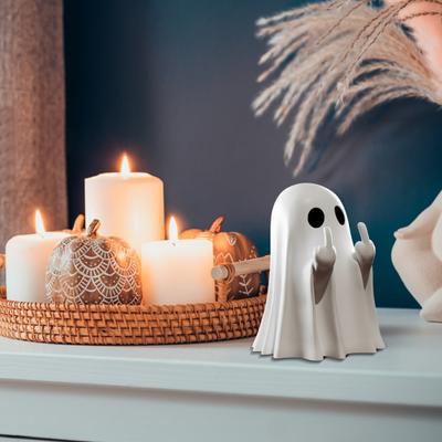 Halloween Ghost Figurine Funny Middle Finger Ghost Statue Sassy Ghost Ornament for Home Office Desk Shelf Mantel Decoration