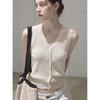 apricot v-neck knitted cardigan vest top women's summer sleeveless vest small short wear vest outside