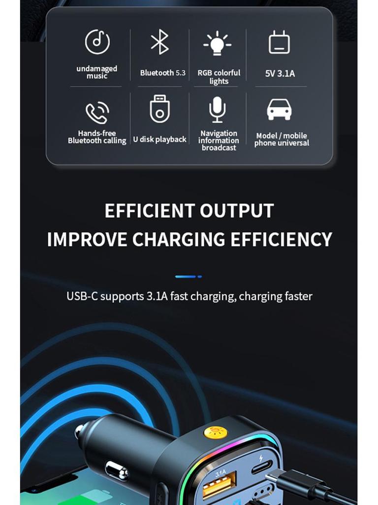 Bluetooth MP3 Car FM Charger with Digital Display & Fast Charging