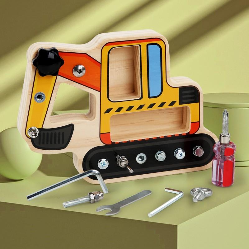 Male and female treasures Wooden transportation steamer screws Fun disassembly and assembly tools Nut maintenance combination Grasp wooden toys