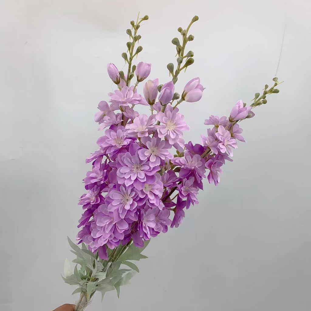 2 Fork Flocking Delphinium Flower Branch Silk Artificial Flowers for Home Wedding Hotel Decoration Fleur Artificielle 1PC Flower