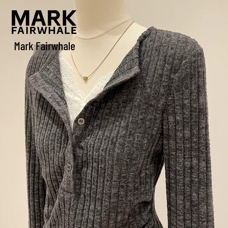 Mark Fairwhale Women's V-Neck Lace-Trimmed Long Sleeve Slim-Fit Top