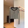 Semi Open Collar Color Block Striped Long Sleeve T Shirt Women Autumn Slim Fit Base Layer