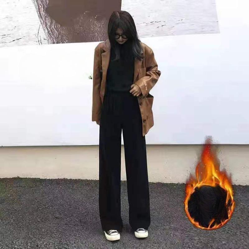 

Женские брюки с высокой талией из утолщенной бархатной синели, широкие брюки прямого покроя со свободными карманами XXL чёрный