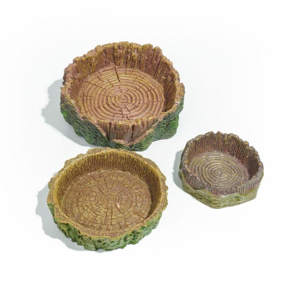 New Resin Reptile Feeder Bowl Shallow Design Durable Water Pot Stump Pet Reptile Bowl Reptile Supplies
