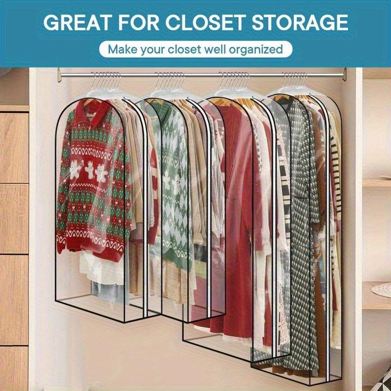 Sturdy Plastic Garment Bags with Zipper, Hanging Closet Storage for Coats,Jackets,Shirts,Wardrobe Protectors Hanging Organizer